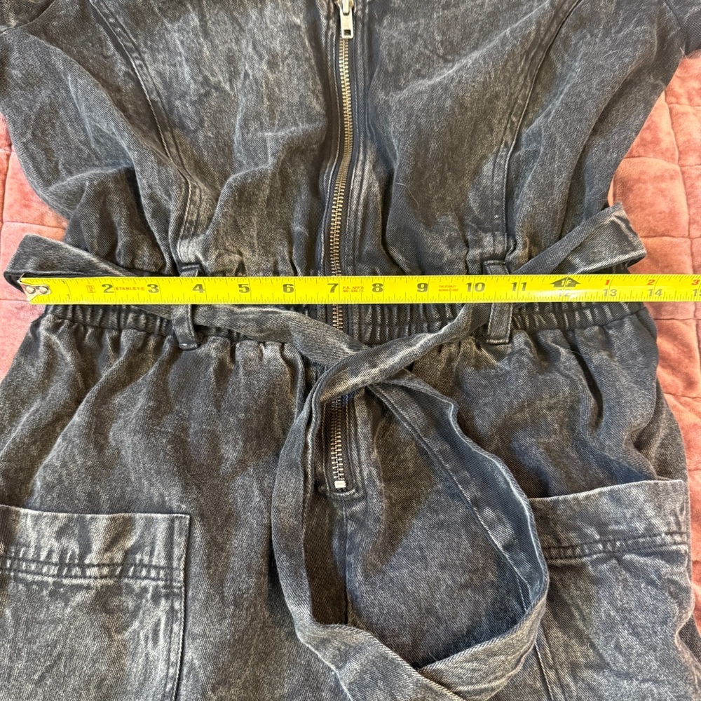 Anthropologie Othilia Acid Wash Puff Sleeve Utility Jumpsuit Charcoal Gray M - Picture 11 of 16